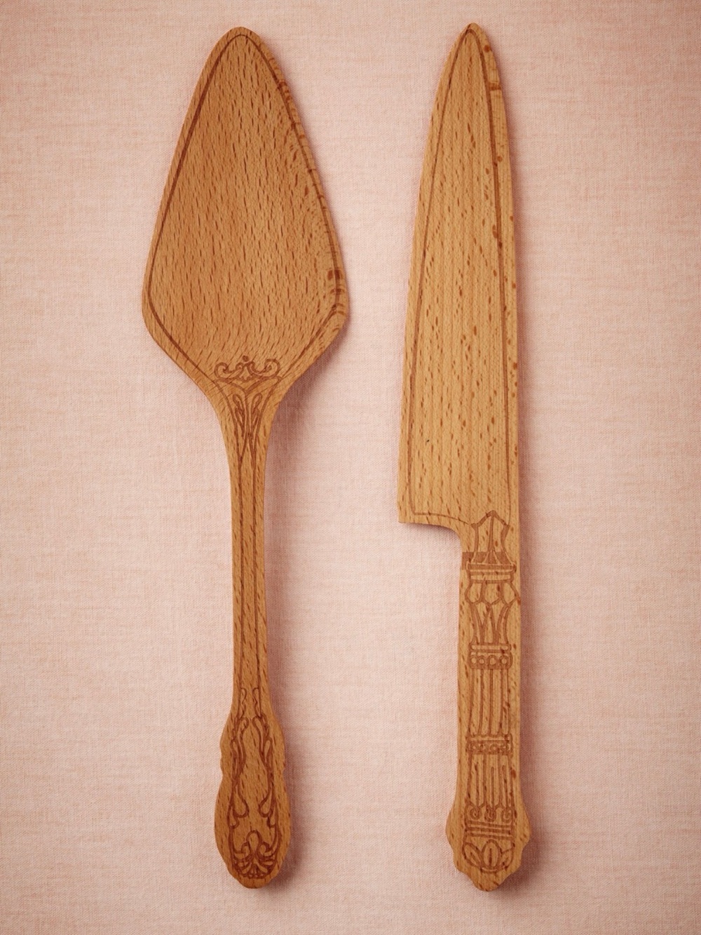 Anthropologie Talisman Designs Wood Cake Knife & Server Set Vintage Style